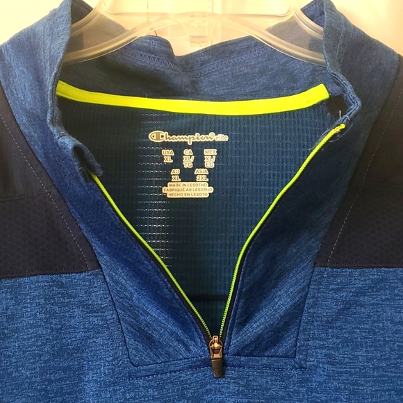 Champion Men's Blue Black Neon Green Pullover 1/4 Zip - Picture 2 of 5